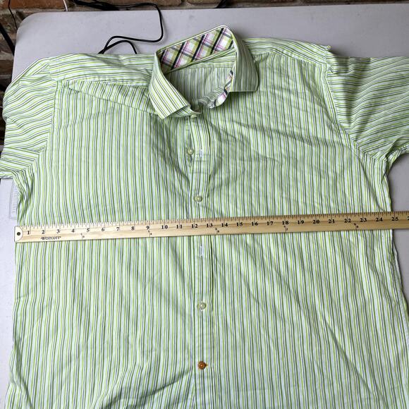 Thomas Dean Long Sleeves Button Down Shirt Size XL Green And White Striped - Picture 4 of 7
